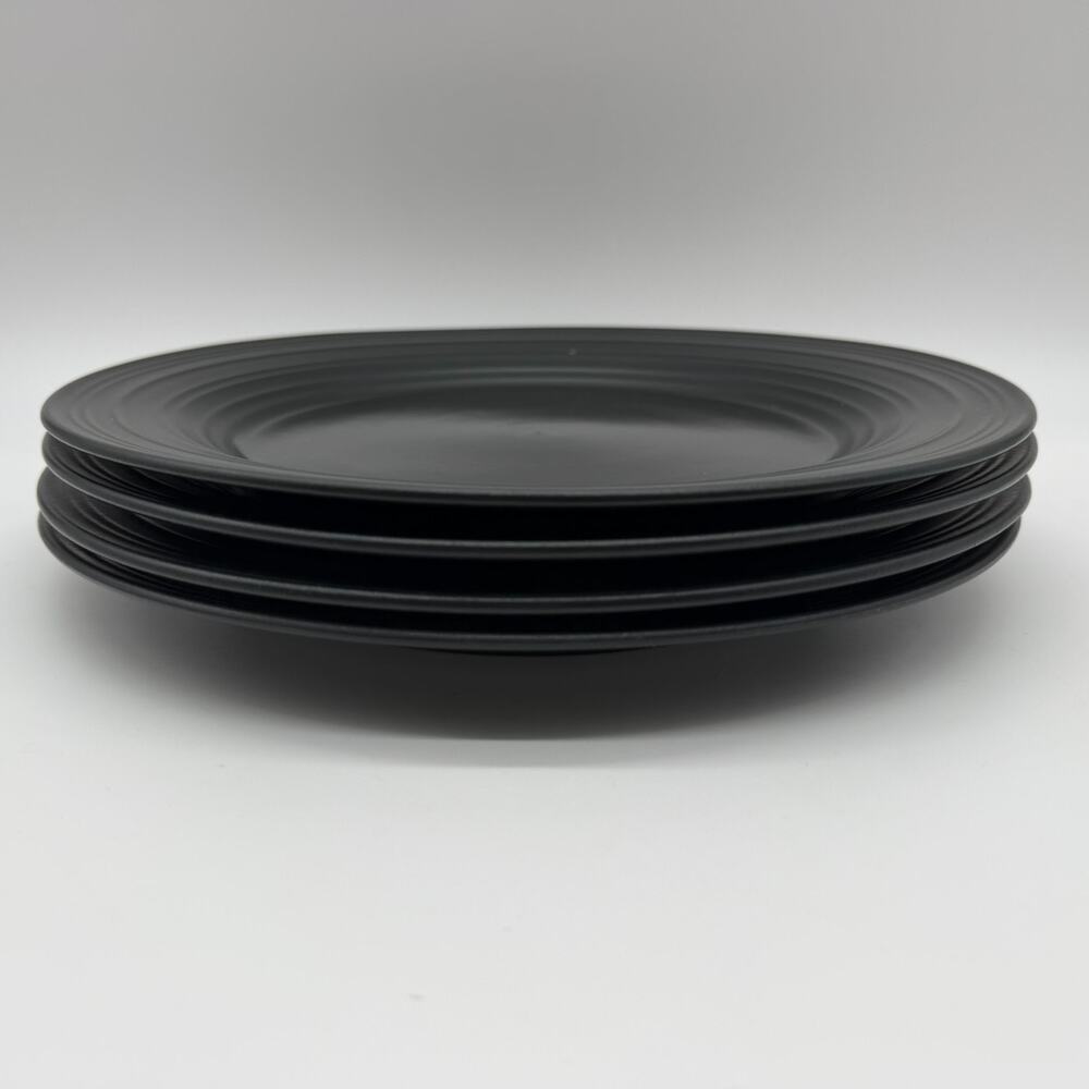 Mikasa Swirl Black DJ101 11" Dinner Plates Set of 4 Discontinued Stoneware
